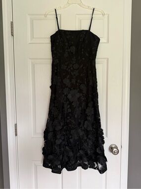 Lulu's Black Floral Applique Midi Dress